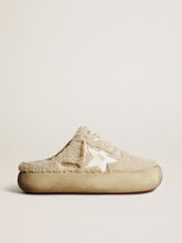 Golden Goose Women’s Space-Star Sabots in beige shearling with white leather star