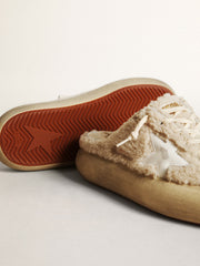 Golden Goose Women’s Space-Star Sabots in beige shearling with white leather star