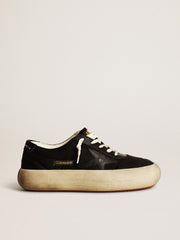 Golden Goose Women's Space-Star shoes in black nylon with black leather star and heel tab