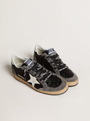 Golden Goose Women's Ball Star in glitter with leather star and metallic leather heel tab