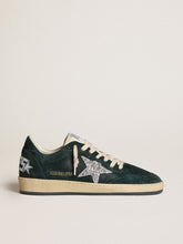 Golden Goose Women's Ball Star in green suede with silver glitter star