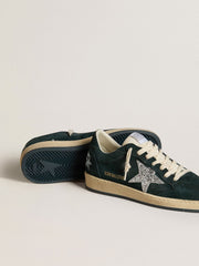 Golden Goose Women's Ball Star in green suede with silver glitter star