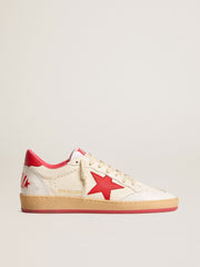 Golden Goose Women’s Ball Star Wishes in white leather with a red star and heel tab