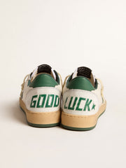 Golden Goose Women's Ball Star Wishes in white nappa leather with green leather star and heel tab