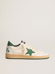 Golden Goose Women's Ball Star Wishes in white nappa leather with green leather star and heel tab