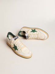 Golden Goose Women's Ball Star Wishes in white nappa leather with green leather star and heel tab