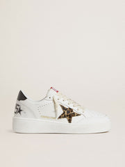 Golden Goose Ball Star with leopard pony skin star and black laminated leather heel tab