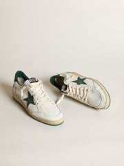 Golden Goose Women's Ball Star in white nappa leather with green leather star and heel tab