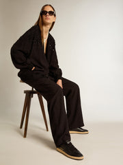Golden Goose Women’s Ball Star in black nappa with black glitter star and suede heel tab