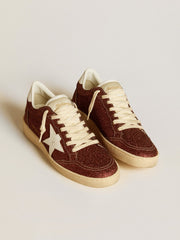 Golden Goose Ball Star in burgundy glitter with white leather star and heel tab