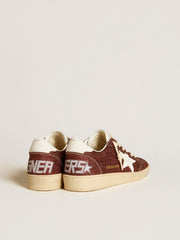 Golden Goose Ball Star in burgundy glitter with white leather star and heel tab