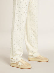 Golden Goose Women's Ball Star in beige suede with white leather star and heel tab