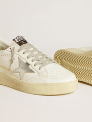 Golden Goose Women's Ball Star with silver leather star and silver glitter heel tab