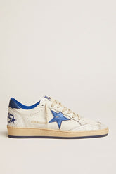 Golden Goose Women's Ball Star in white nappa with bright blue metallic leather star and heel tab