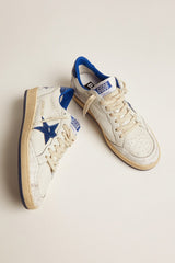 Golden Goose Women's Ball Star in white nappa with bright blue metallic leather star and heel tab