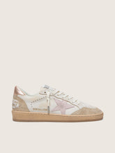 Golden Goose Ball Star with pink suede star and silver glitter edges and rose gold heel tab