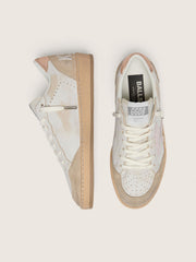 Golden Goose Ball Star with pink suede star and silver glitter edges and rose gold heel tab