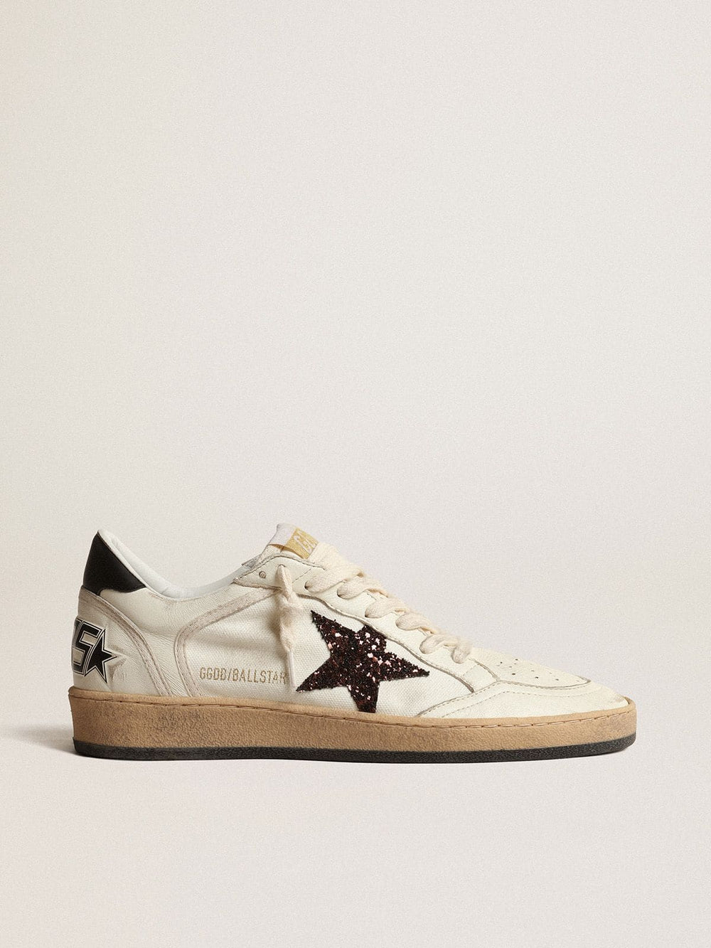 Golden Goose Ball Star with chicory-coffee glitter star and black leather heel tab