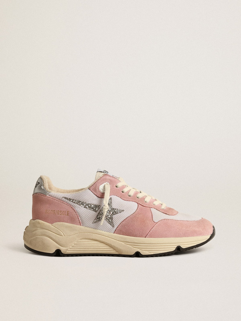 Golden Goose Women's Running Sole in gray mesh and suede with silver glitter star