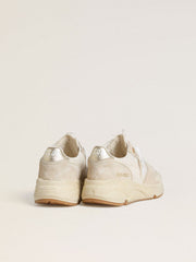 Golden Goose Women's Running Sole in canvas with beige star and platinum metallic leather heel tab
