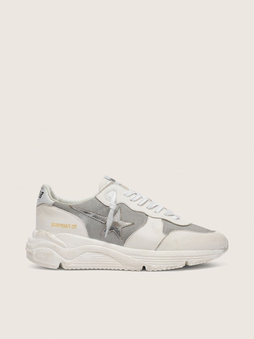Golden Goose Women’s Running Sole in mesh and nubuck with silver metallic leather star