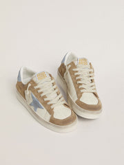 Golden Goose Stardan LTD in white leather and tobacco suede with light blue suede star and heel tab
