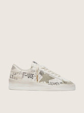 Golden Goose Stardan with beige suede star and toe and all-over lettering and patterns