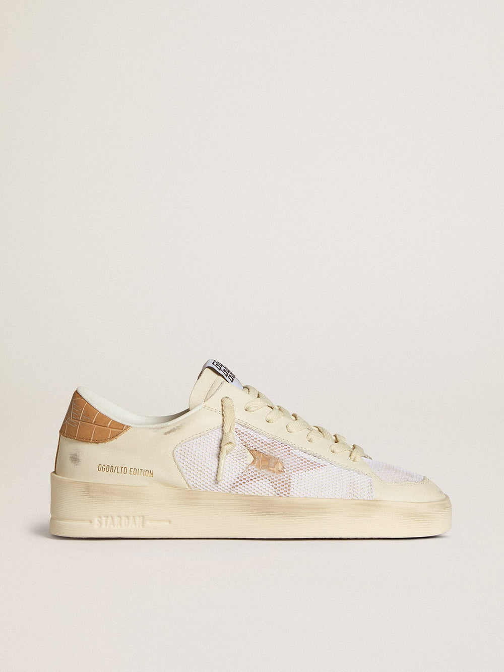 Golden Goose Women's Stardan LTD with beige leather star and crocodile beige leather heel tab