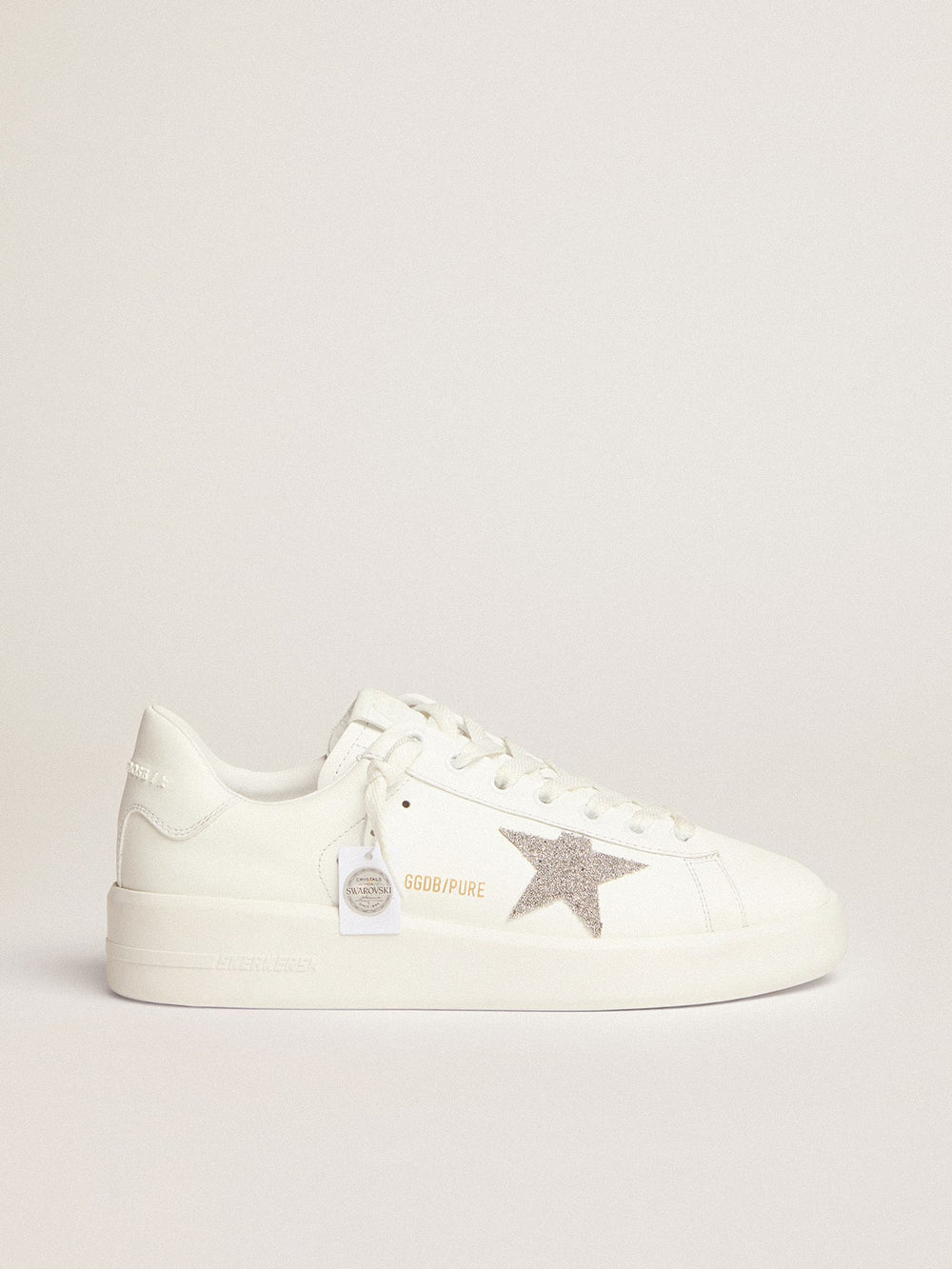 Golden Goose Women’s Purestar in white leather with silver Swarovski crystal star