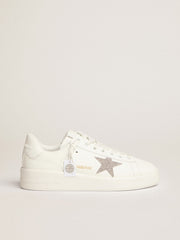 Golden Goose Women’s Purestar in white leather with silver Swarovski crystal star