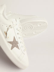 Golden Goose Women’s Purestar in white leather with silver Swarovski crystal star
