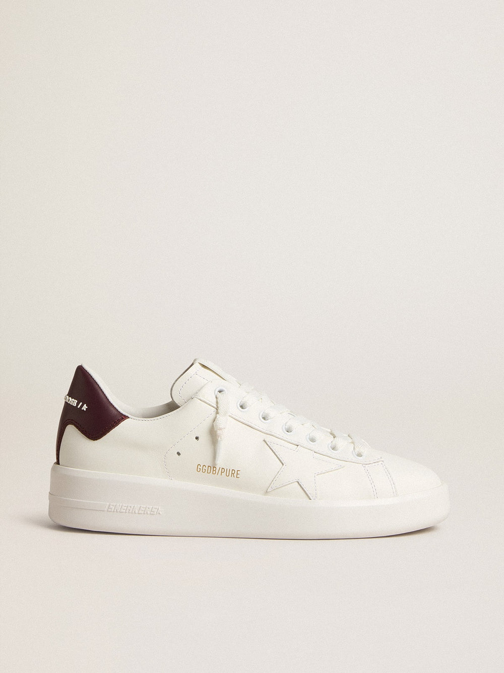 Golden Goose Purestar with white leather star and plum leather heel tab