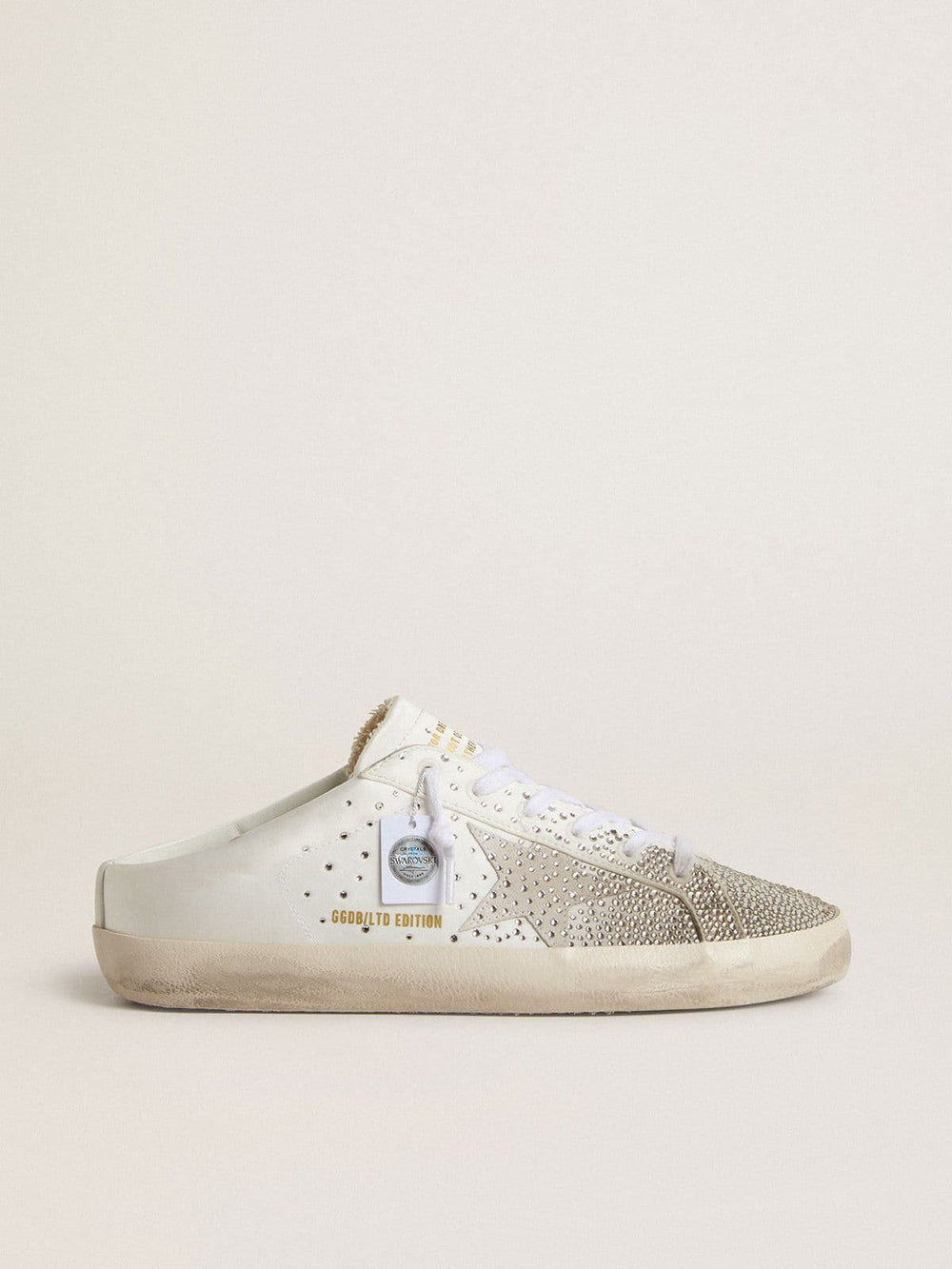 Golden Goose Women’s Super-Star Sabot LTD with gray suede star and Swarovski crystals