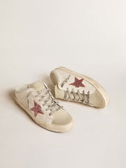 Golden Goose Bio-based Super-Star Sabot with pink glitter star and suede toe