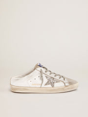 Golden Goose Super-Star Sabot with a platinum glitter star and suede tongue