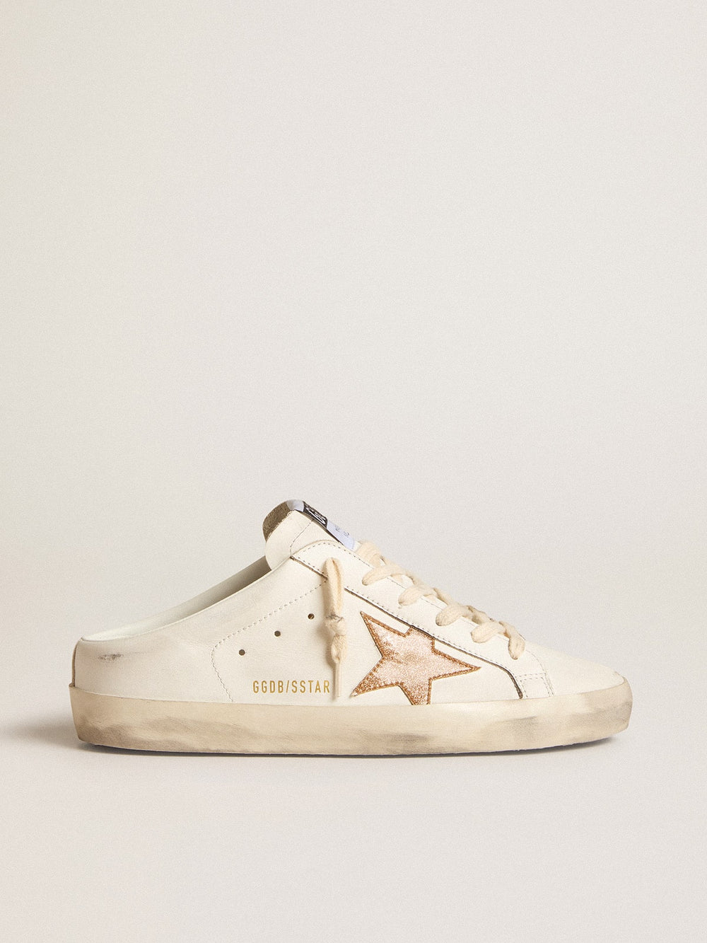 Golden Goose Super-Star Sabots in leather with plasticized gold glitter star