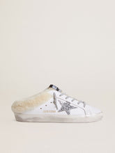 Golden Goose Super-Star Sabots in white leather with shearling lining and silver star