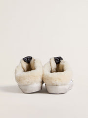 Golden Goose Super-Star Sabots in white leather with shearling lining and silver star