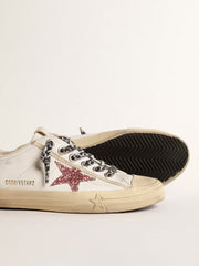 Golden Goose V-Star with pink glitter star and metallic leather heel tab