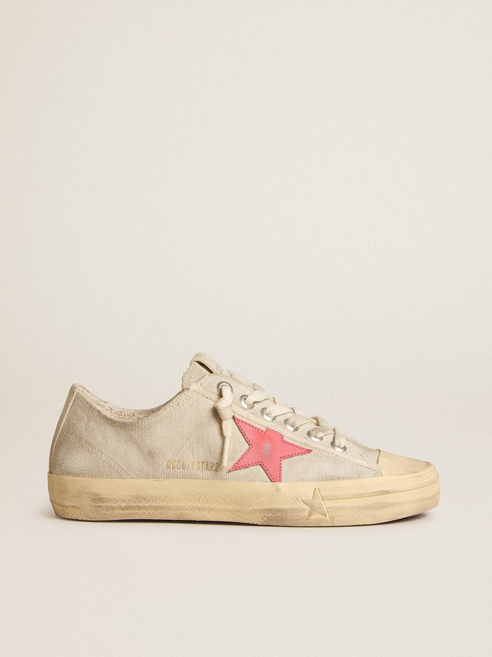 Golden Goose Women's V-Star in light gray canvas with a red leather star