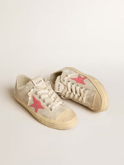 Golden Goose Women's V-Star in light gray canvas with a red leather star