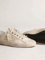 Golden Goose V-Star in light cream canvas with milk-white leather star