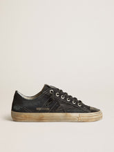 Golden Goose V-Star in midnight-blue denim with black leather star and toe