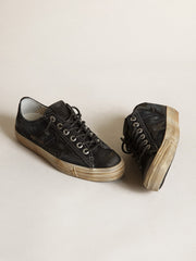 Golden Goose V-Star in midnight-blue denim with black leather star and toe