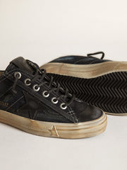 Golden Goose V-Star in midnight-blue denim with black leather star and toe