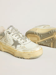 Golden Goose Women’s Forty2 in white leather with laces with Swarovski crystals and gray TPU star