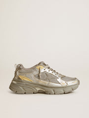 Golden Goose Women’s Lightstar in metallic leather and silver mesh with gray star