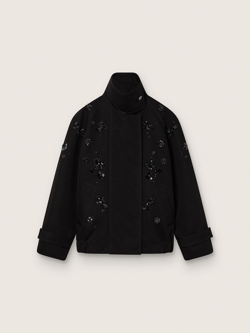 Golden Goose Women’s oversized jacket in black cotton twill with floral sequin embroidery