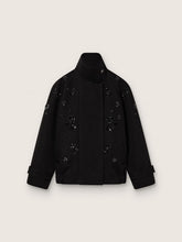 Golden Goose Women’s oversized jacket in black cotton twill with floral sequin embroidery