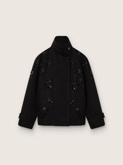 Golden Goose Women’s oversized jacket in black cotton twill with floral sequin embroidery